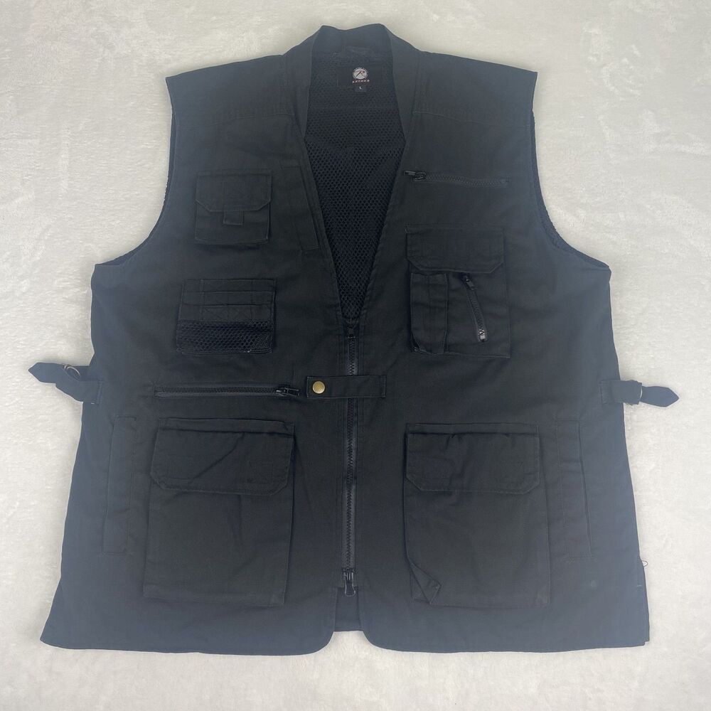 Rothco Vest Mens Large Black Utility Fishing Photography Safari Outdoors Vest